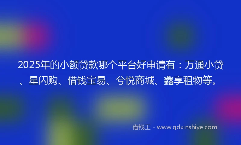 2025年的小额贷款哪个平台好申请有：万通小贷、星闪购、借钱宝易、兮悦商城、鑫享租物等。