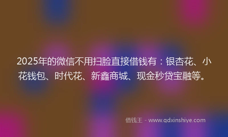 2025年的微信不用扫脸直接借钱有：银杏花、小花钱包、时代花、新鑫商城、现金秒贷宝融等。