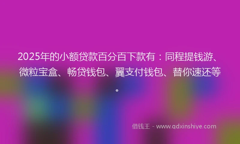 2025年的小额贷款百分百下款有：同程提钱游、微粒宝盒、畅贷钱包、翼支付钱包、替你速还等。