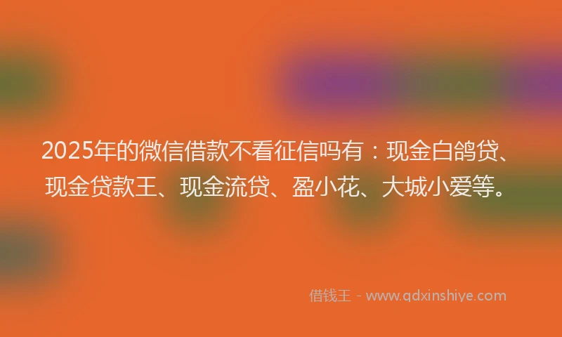 2025年的微信借款不看征信吗有：现金白鸽贷、现金贷款王、现金流贷、盈小花、大城小爱等。