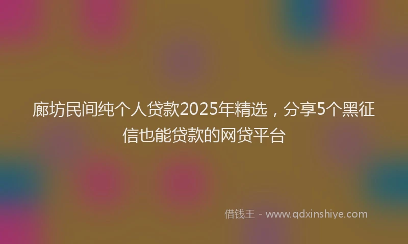 廊坊民间纯个人贷款2025年精选，分享5个黑征信也能贷款的网贷平台
