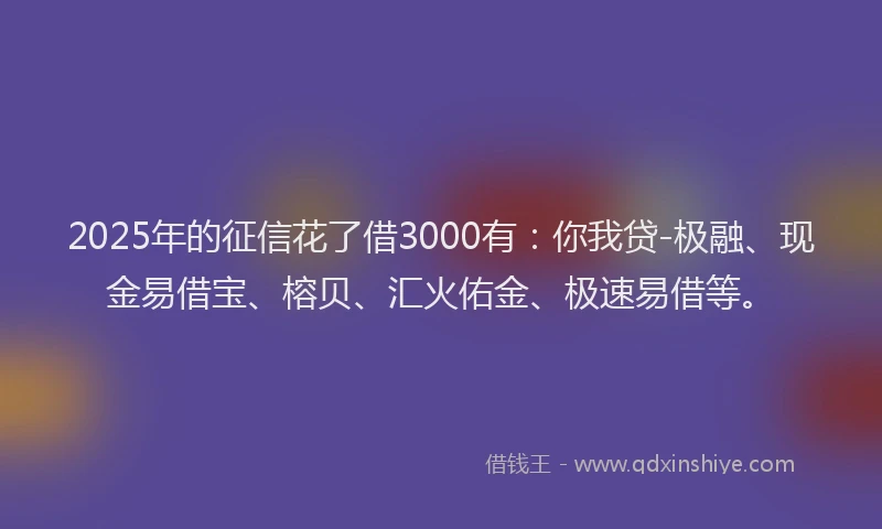 2025年的征信花了借3000有：你我贷-极融、现金易借宝、榕贝、汇火佑金、极速易借等。