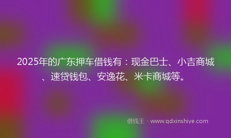 2025年的广东押车借钱有：现金巴士、小吉商城、速贷钱包、安逸花、米卡商城等。