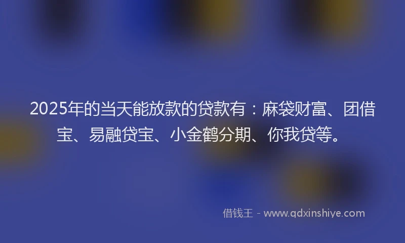2025年的当天能放款的贷款有：麻袋财富、团借宝、易融贷宝、小金鹤分期、你我贷等。