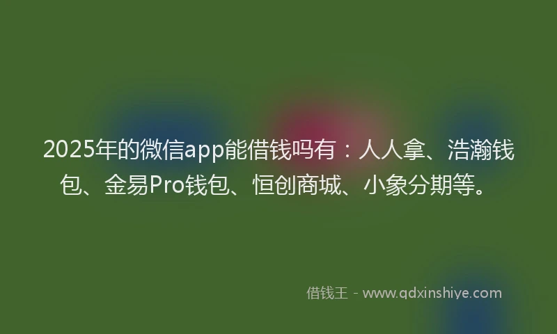 2025年的微信app能借钱吗有：人人拿、浩瀚钱包、金易Pro钱包、恒创商城、小象分期等。