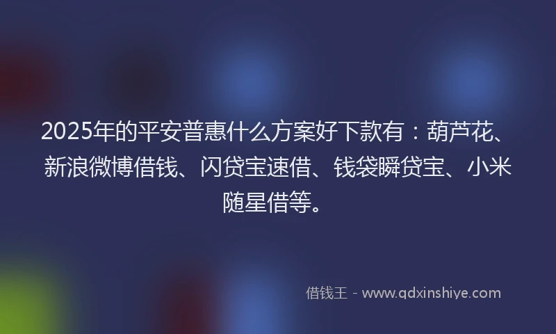2025年的平安普惠什么方案好下款有：葫芦花、新浪微博借钱、闪贷宝速借、钱袋瞬贷宝、小米随星借等。