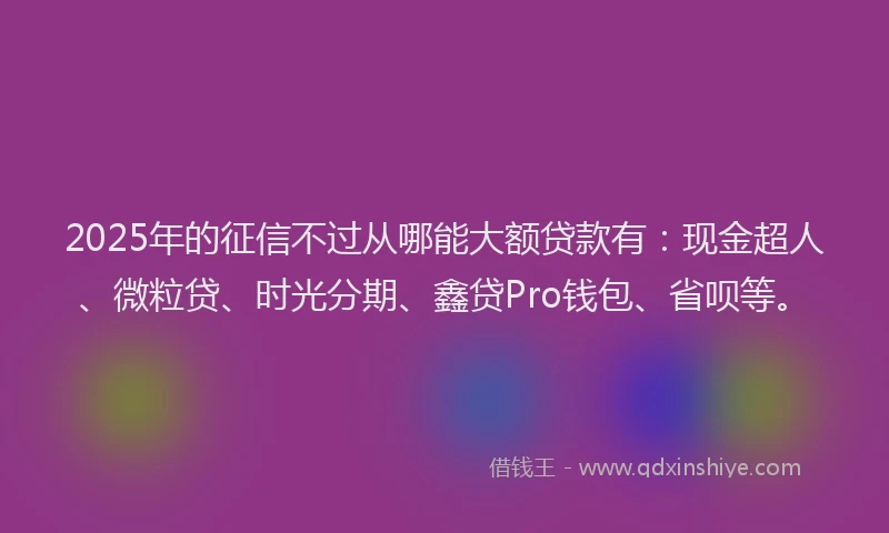 2025年的征信不过从哪能大额贷款有:现金超人、微粒贷、时光分期、鑫贷Pro钱包、省呗等。