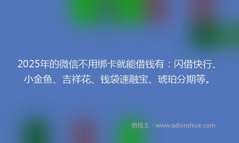 2025年的微信不用绑卡就能借钱有：闪借快行、小金鱼、吉祥花、钱袋速融宝、琥珀分期等。