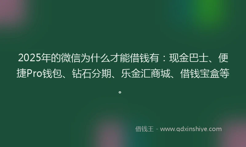 2025年的微信为什么才能借钱有：现金巴士、便捷Pro钱包、钻石分期、乐金汇商城、借钱宝盒等。