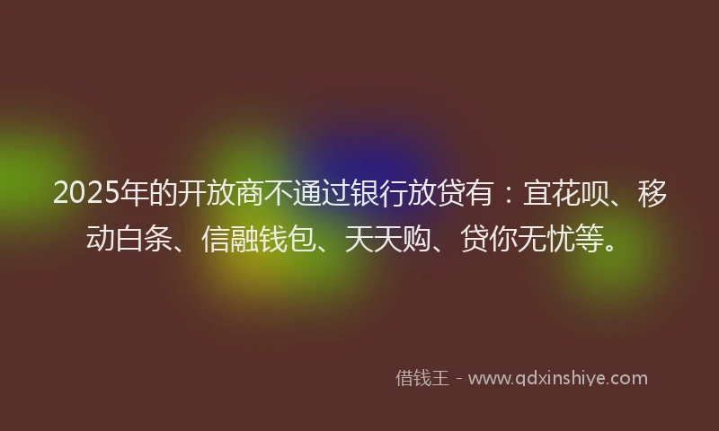 2025年的开放商不通过银行放贷有：宜花呗、移动白条、信融钱包、天天购、贷你无忧等。