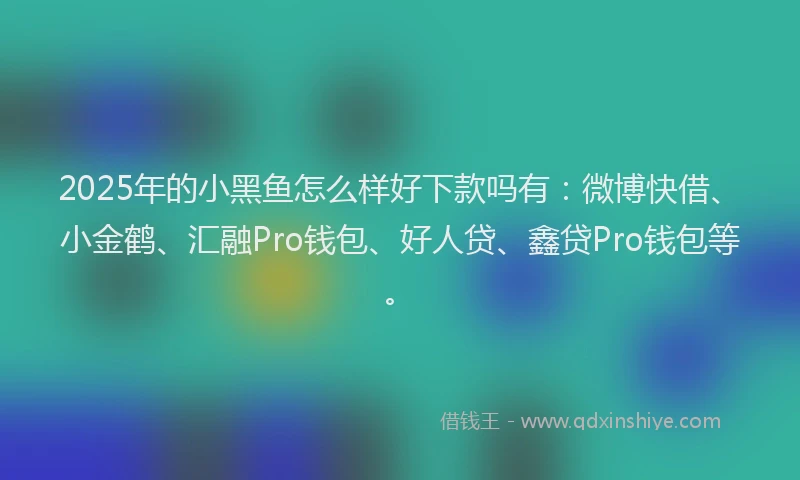 2025年的小黑鱼怎么样好下款吗有：微博快借、小金鹤、汇融Pro钱包、好人贷、鑫贷Pro钱包等。