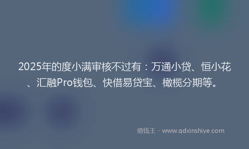 2025年的度小满审核不过有：万通小贷、恒小花、汇融Pro钱包、快借易贷宝、橄榄分期等。