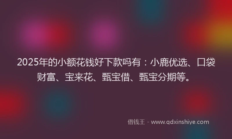 2025年的小额花钱好下款吗有：小鹿优选、口袋财富、宝来花、甄宝借、甄宝分期等。