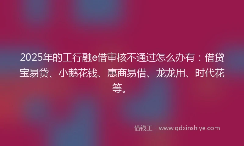 2025年的工行融e借审核不通过怎么办有：借贷宝易贷、小鹅花钱、惠商易借、龙龙用、时代花等。