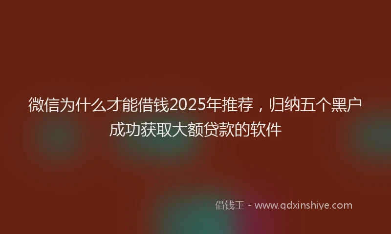 微信为什么才能借钱2025年推荐，归纳五个黑户成功获取大额贷款的软件