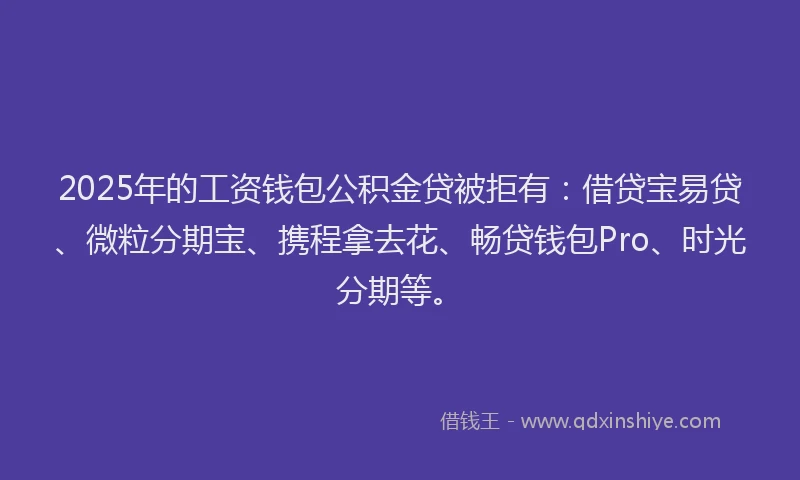 2025年的工资钱包公积金贷被拒有：借贷宝易贷、微粒分期宝、携程拿去花、畅贷钱包Pro、时光分期等。