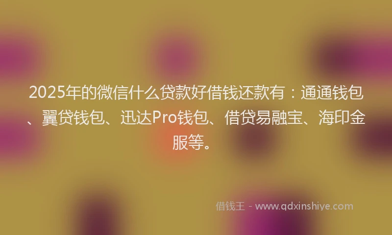 2025年的微信什么贷款好借钱还款有：通通钱包、翼贷钱包、迅达Pro钱包、借贷易融宝、海印金服等。