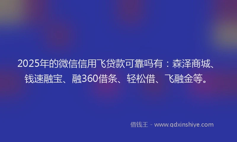 2025年的微信信用飞贷款可靠吗有：森泽商城、钱速融宝、融360借条、轻松借、飞融金等。