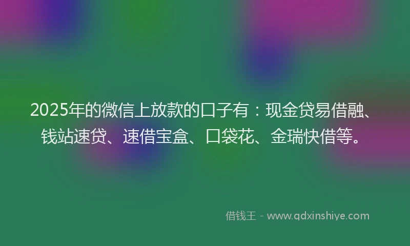 2025年的微信上放款的口子有：现金贷易借融、钱站速贷、速借宝盒、口袋花、金瑞快借等。