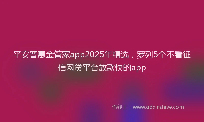 平安普惠金管家app2025年精选，罗列5个不看征信网贷平台放款快的app