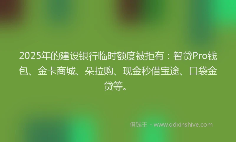 2025年的建设银行临时额度被拒有：智贷Pro钱包、金卡商城、朵拉购、现金秒借宝途、口袋金贷等。