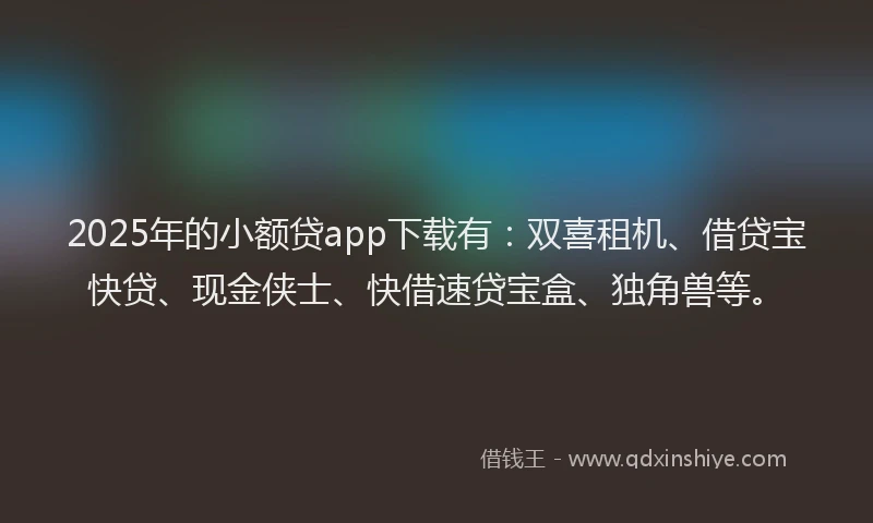 2025年的小额贷app下载有：双喜租机、借贷宝快贷、现金侠士、快借速贷宝盒、独角兽等。