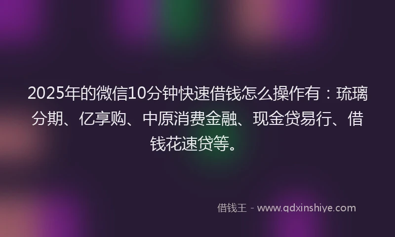 2025年的微信10分钟快速借钱怎么操作有：琉璃分期、亿享购、中原消费金融、现金贷易行、借钱花速贷等。
