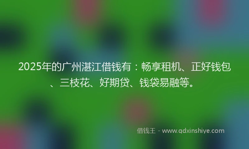 2025年的广州湛江借钱有：畅享租机、正好钱包、三枝花、好期贷、钱袋易融等。