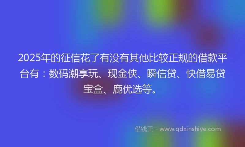 2025年的征信花了有没有其他比较正规的借款平台有：数码潮享玩、现金侠、瞬信贷、快借易贷宝盒、鹿优选等。