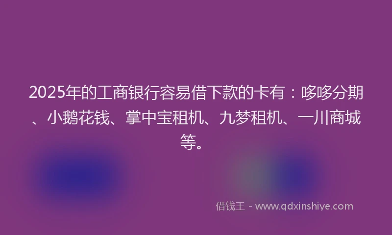 2025年的工商银行容易借下款的卡有：哆哆分期、小鹅花钱、掌中宝租机、九梦租机、一川商城等。