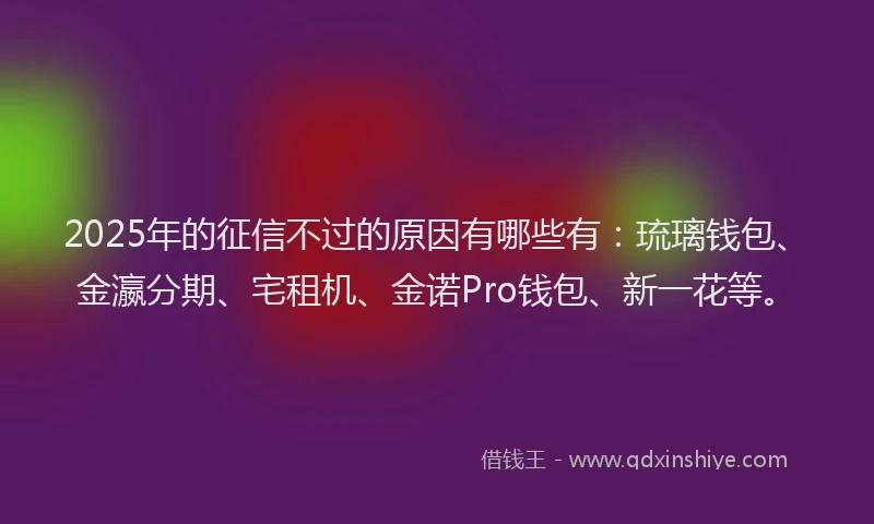 2025年的征信不过的原因有哪些有：琉璃钱包、金瀛分期、宅租机、金诺Pro钱包、新一花等。