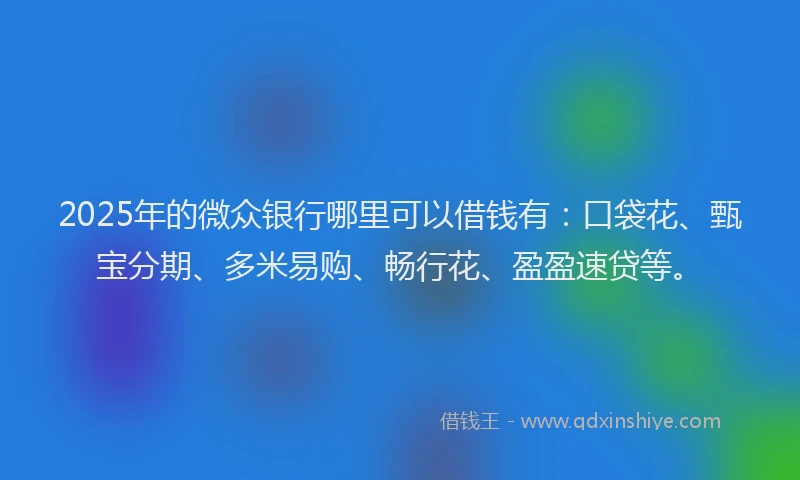 2025年的微众银行哪里可以借钱有：口袋花、甄宝分期、多米易购、畅行花、盈盈速贷等。