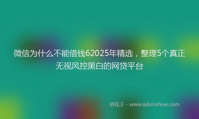 微信为什么不能借钱62025年精选，整理5个真正无视风控黑白的网贷平台