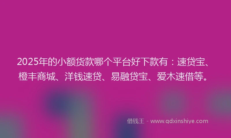 2025年的小额货款哪个平台好下款有：速贷宝、橙丰商城、洋钱速贷、易融贷宝、爱木速借等。