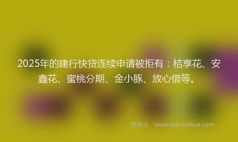 2025年的建行快贷连续申请被拒有：桔享花、安鑫花、蜜桃分期、金小豚、放心借等。