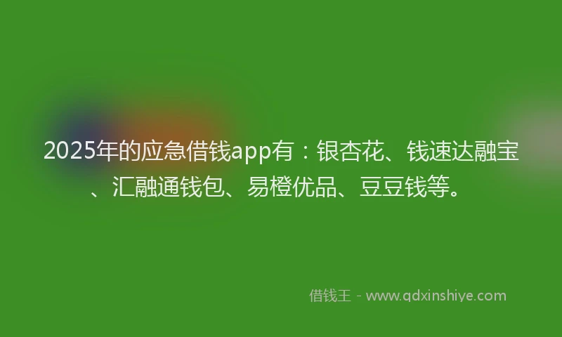 2025年的应急借钱app有：银杏花、钱速达融宝、汇融通钱包、易橙优品、豆豆钱等。