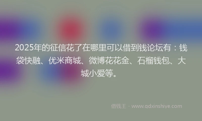 2025年的征信花了在哪里可以借到钱论坛有：钱袋快融、优米商城、微博花花金、石榴钱包、大城小爱等。