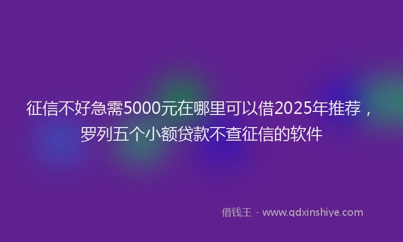 征信不好急需5000元在哪里可以借2025年推荐，罗列五个小额贷款不查征信的软件