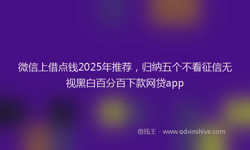 微信上借点钱2025年推荐，归纳五个不看征信无视黑白百分百下款网贷app