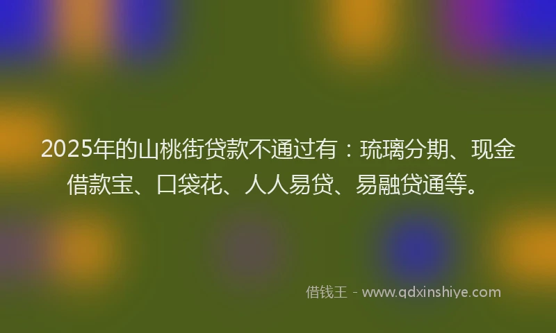2025年的山桃街贷款不通过有：琉璃分期、现金借款宝、口袋花、人人易贷、易融贷通等。
