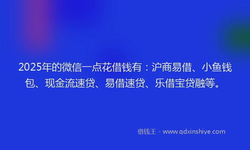 2025年的微信一点花借钱有：沪商易借、小鱼钱包、现金流速贷、易借速贷、乐借宝贷融等。