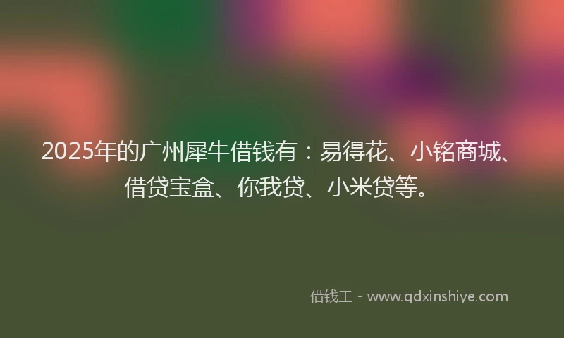 2025年的广州犀牛借钱有：易得花、小铭商城、借贷宝盒、你我贷、小米贷等。