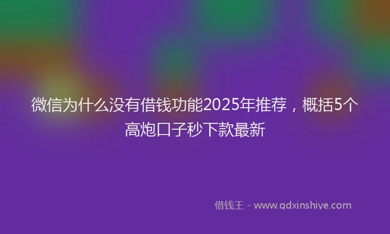 微信为什么没有借钱功能2025年推荐，概括5个高炮口子秒下款最新