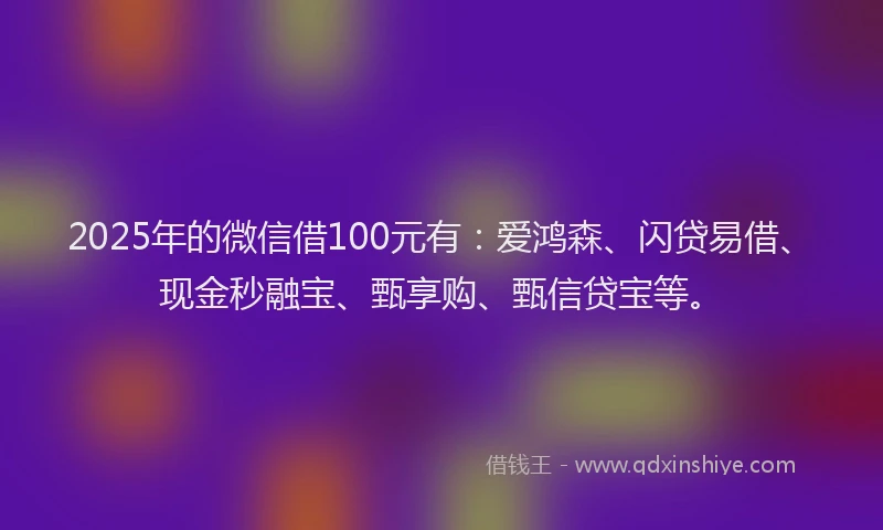 2025年的微信借100元有：爱鸿森、闪贷易借、现金秒融宝、甄享购、甄信贷宝等。