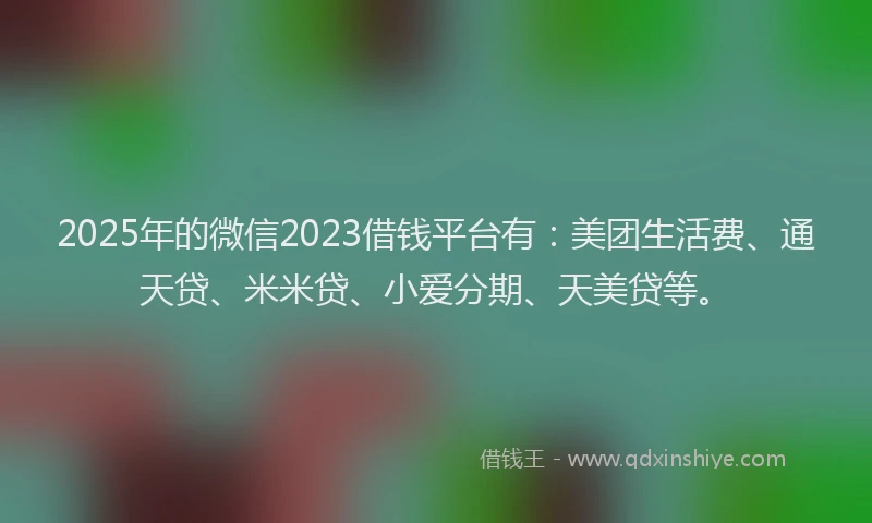 2025年的微信2023借钱平台有：美团生活费、通天贷、米米贷、小爱分期、天美贷等。