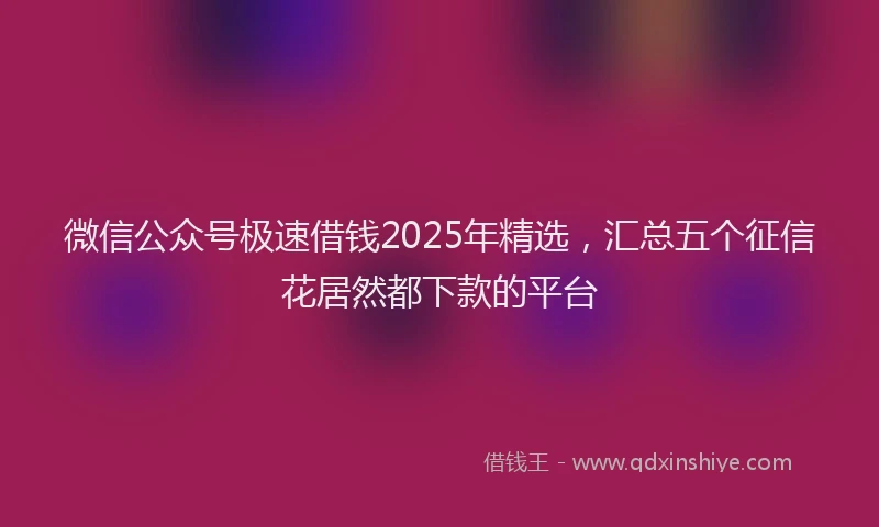 微信公众号极速借钱2025年精选，汇总五个征信花居然都下款的平台