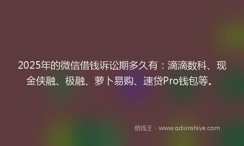 2025年的微信借钱诉讼期多久有：滴滴数科、现金侠融、极融、萝卜易购、速贷Pro钱包等。