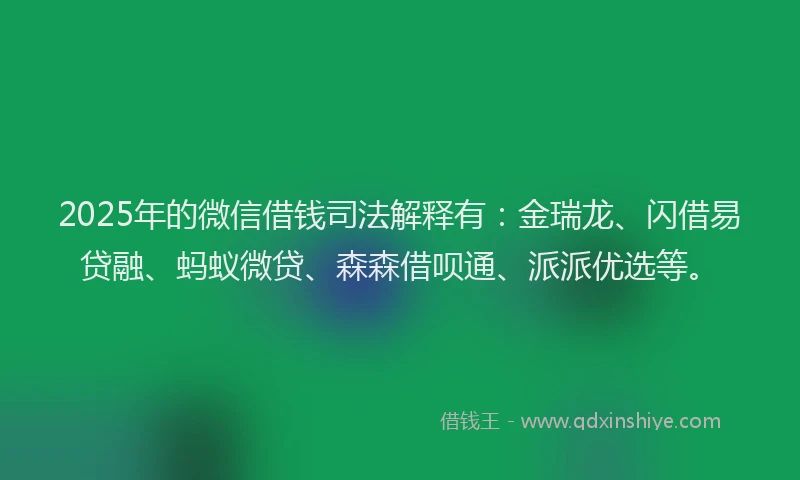 2025年的微信借钱司法解释有：金瑞龙、闪借易贷融、蚂蚁微贷、森森借呗通、派派优选等。