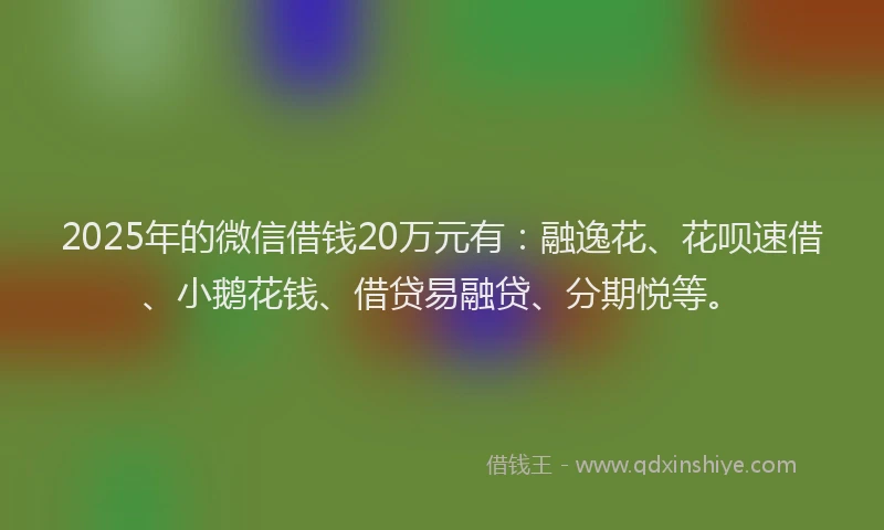 2025年的微信借钱20万元有：融逸花、花呗速借、小鹅花钱、借贷易融贷、分期悦等。