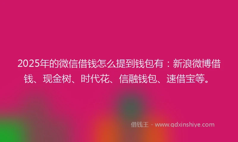 2025年的微信借钱怎么提到钱包有：新浪微博借钱、现金树、时代花、信融钱包、速借宝等。